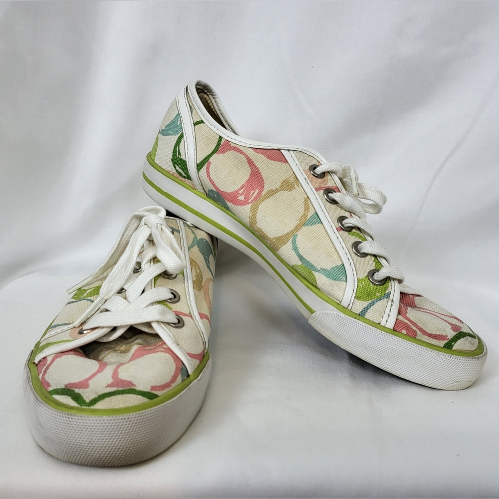 Coach Women Dalia Canvas Multicolored Logo LowTop Y2K Discontinued Sneaker 7 Vtg